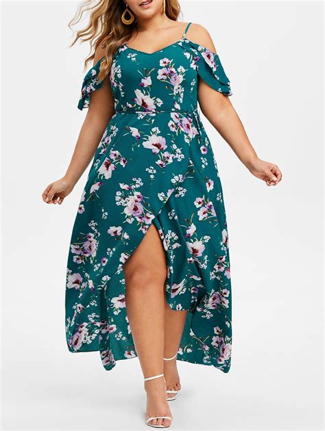 [36% OFF] 2020 Plus Size Cold Shoulder Floral Maxi Flowing Dress In SEA ...