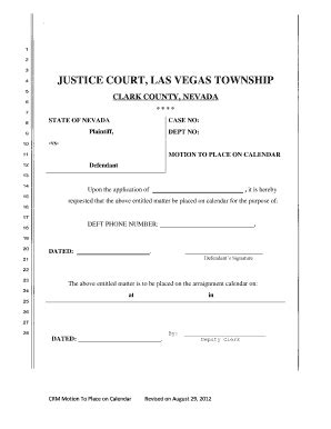 Criminal Motion To Place On Calendar - Las Vegas Justice Court - Fill ...