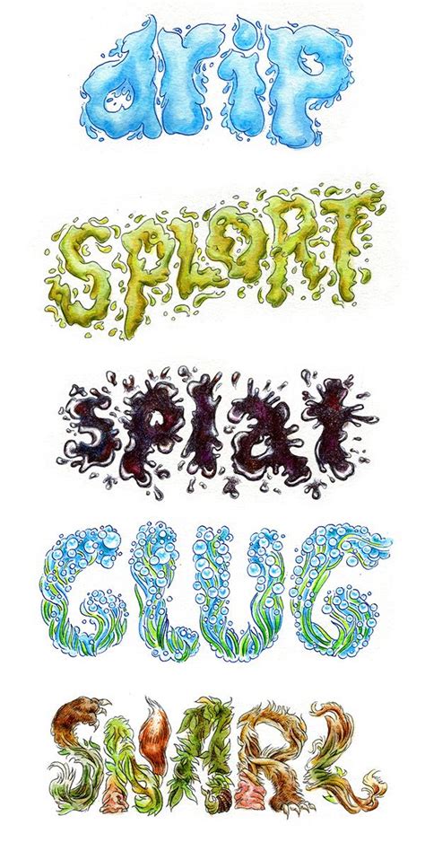 A series of words illustrated with hand-drawn lettering. | Graphic design lessons, Text art ...