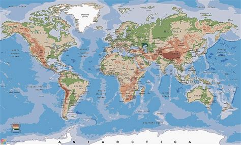 Mapamundis físicos para imprimir | Mapas del mundo físico de todo tipo