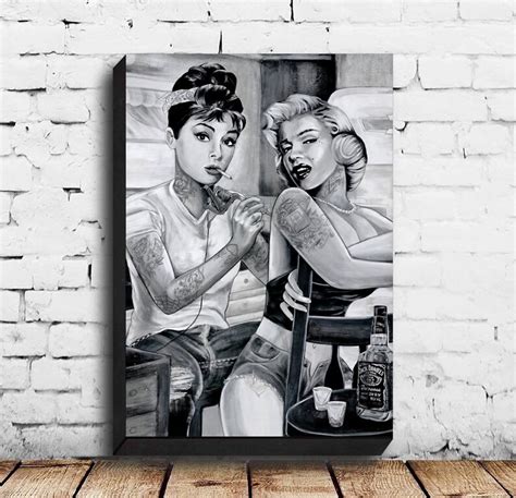 Marilyn Monroe And Audrey Hepburn Tattoo Sexy Poster Canvas | Etsy