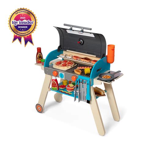 Melissa & Doug Wooden Deluxe Barbecue Grill, Smoker and Pizza Oven Play Food Toy for Pretend ...