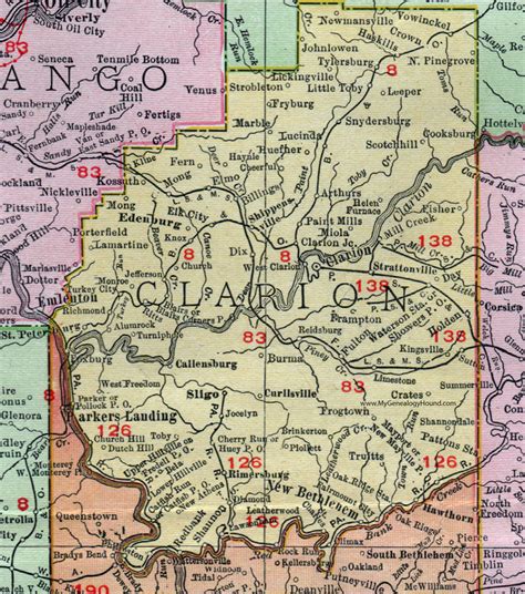 Clarion County, Pennsylvania 1911 Map by Rand McNally, Shippenville, Rimersburg, East Brady, PA