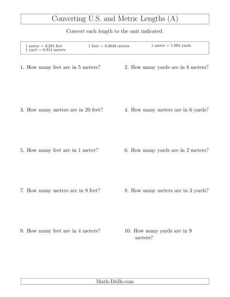 Converting Between Meters, Feet and Yards (A)