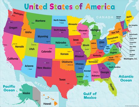 Colorful United States of America Map Chart | America map, Usa map, Teacher created resources