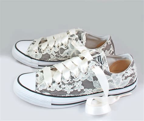 Size 8.5 Gray Lace Bridal Converses Ready to Shiplace Converse Charcoal ...