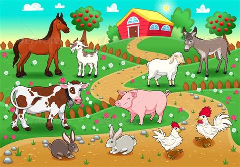 Farm animals with background. | Farm cartoon, Animal pictures for kids ...