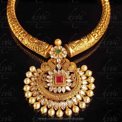 Gold Antique Necklace from Hiya Designer Jewellery ~ South India Jewels