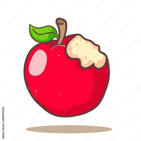 Cute red apple bite cartoon. Hand drawn fruit concept icon design. Isolated white background ...