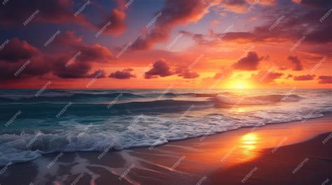 Premium AI Image | Beach Sunset Backdrop