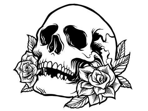 Drawn Skull With Roses/floral/tattoo Design/cricut/cut File/file in Svg ...