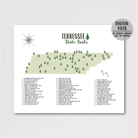 Tennessee State Parks Map | Tennessee Map Print | Gift For Adventurer ...