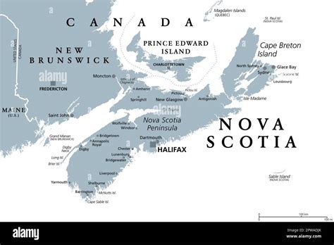 Nova Scotia, Maritime and Atlantic province of Canada, gray political map Stock Vector Image ...