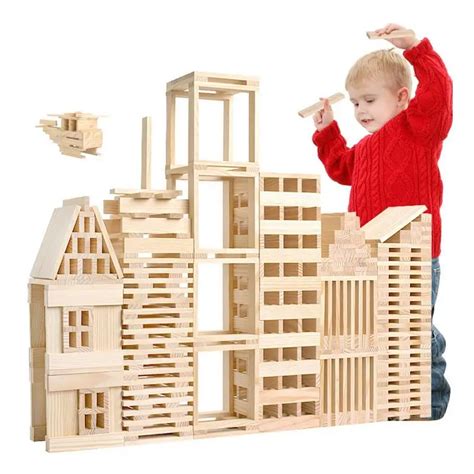 Wooden Construction Building Model Layered Children's Intelligence Building Blocks Toy 100 Wood ...