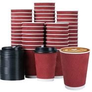 OzBSP 100 Pack 12 oz Disposable Coffee Cups with Lids - 12oz Paper Coffee Cups Ripple Wall ...