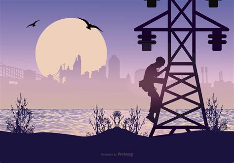 Landscape with Lineman Silhouette 162921 Vector Art at Vecteezy