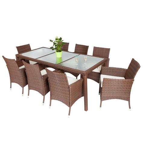 Luxury Brown/Blk Rattan Garden Furniture Set - Includes 8 Cream Cushions