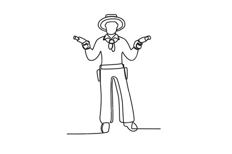 Premium Vector | A cowboy with a gun in both hands cowboy oneline drawing