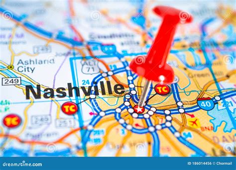 Nashville, Tennessee Road Map with Red Pushpin, City in the United States of America Stock Photo ...