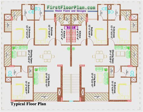 2 unit Apartment Building Floor Plan designs with Dimensions - 80 x 75 - First Floor Plan ...