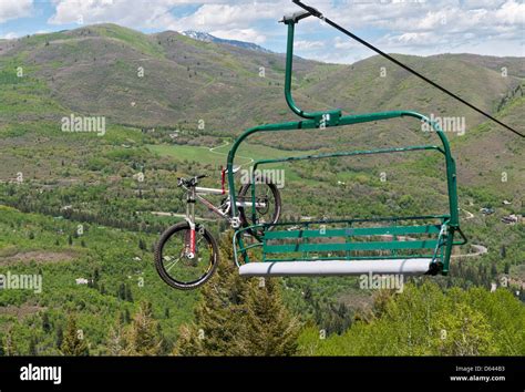 Utah, Sundance Resort, summer, mountain bike loaded on chair lift Stock Photo - Alamy