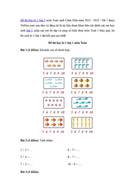 De thi hoc ki 1 lop 1 mon toan sach canh dieu de 1 - Đề thi học kì 1 ...