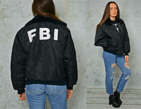 FBI Bomber Jacket Black Vintage hipster puff puffer zippered