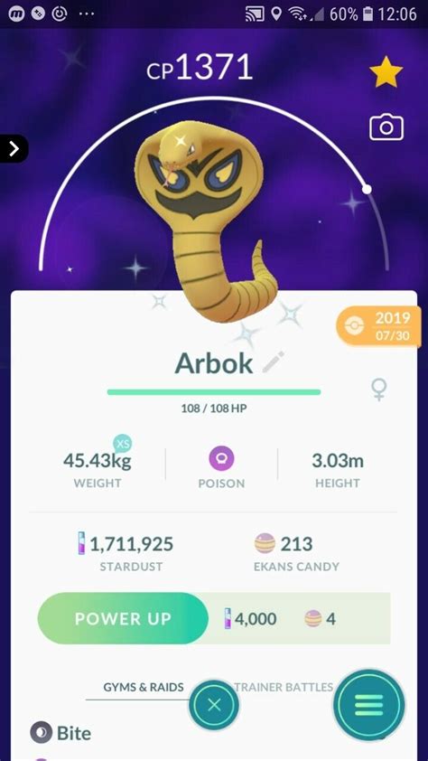 Shiny Arbok ( Ekans Evolution ) Pokemon Trade Go | eBay