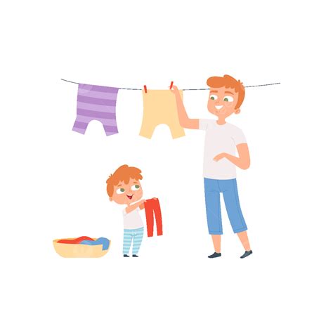 Children Housework Cleaning Room Washing Appliance Boys And Girls Helping Parents Vector Cartoon ...