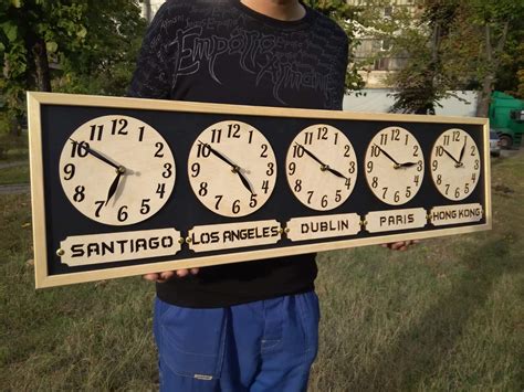 Multi Time Zone Wall Clock, City/State/Country Sign, Family Multiple ...