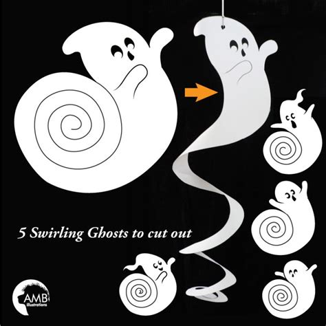 Halloween Swirly Ghosts Printable - AMBillustrations.com | Halloween paper crafts, Halloween ...