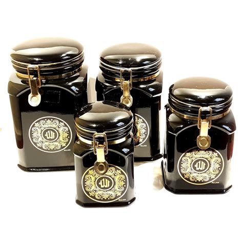 Black Ceramic Canister Set 4 Gold Detail Allah Vintage - Etsy