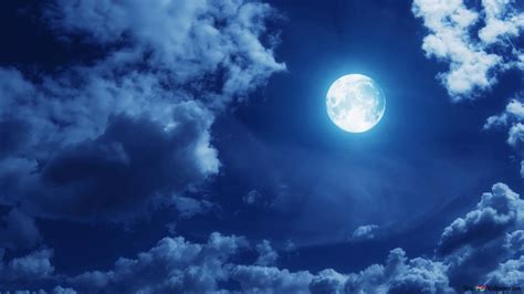 Image of full moon illuminating the night cloudy sky 4K wallpaper download