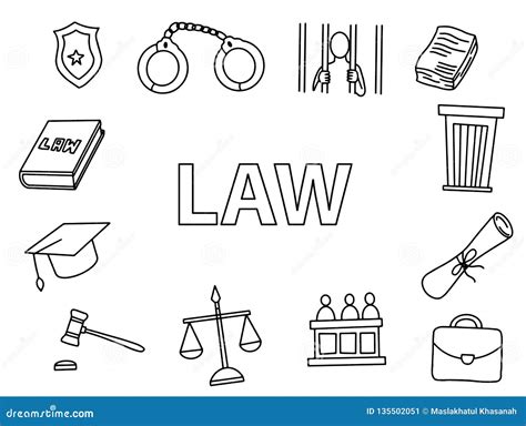 Law Doodle Art with Outline Style Hand Drawn Sketching Icon Vector Stock Illustration ...