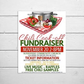 Chili Cook-off Fundraiser Flyer, Cookoff Fundraising PTO PTA Booster Club