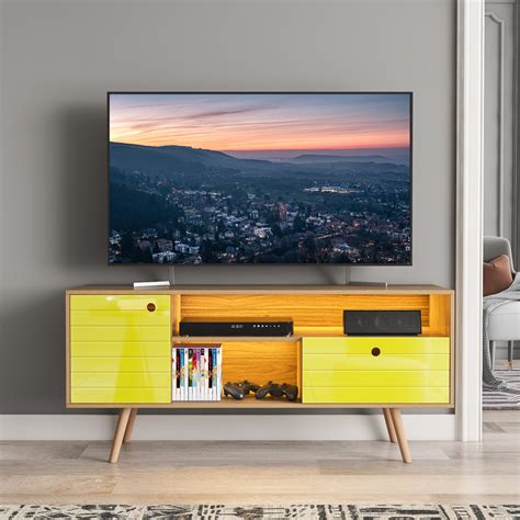 LED TV Stand Modern TV Cabinet with Drawers Storage Media Console for TV up to 60'' Flat Screen ...