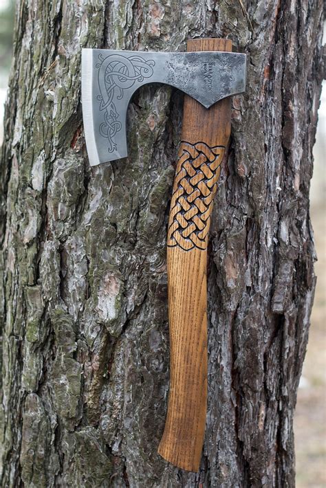 Hand-Forged Viking Axe, 52100 Steel with Etching on the Head with Leather Case, Viking Bearded ...