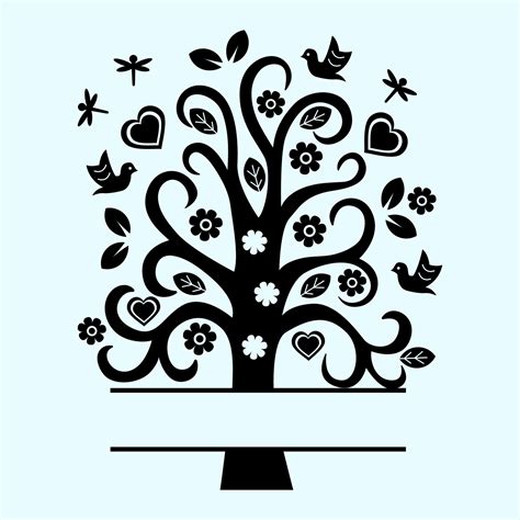 Family tree silhouette monogram vector illustration. Black color tree ...