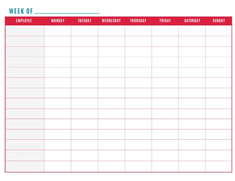 Blank Work Schedule Template Free Printable