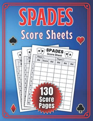 Spades Score Sheets: Spades Game Nights and Tournaments Score Book ...