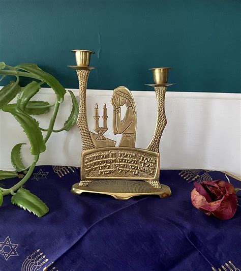 Shabbat Candle Holder Solid Brass With Shabbat Prayers In | Etsy ...