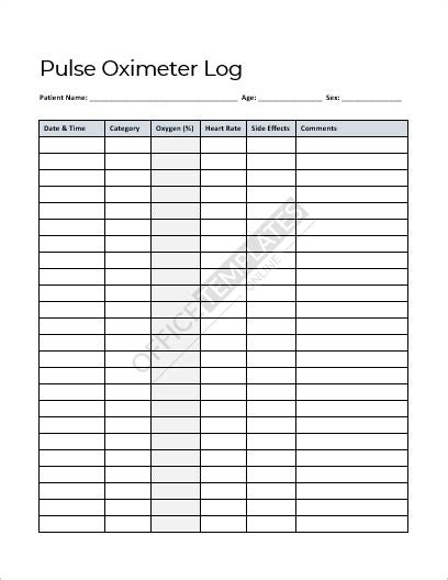 5+ Printable Free Pulse Oximeter Chart/Log Templates