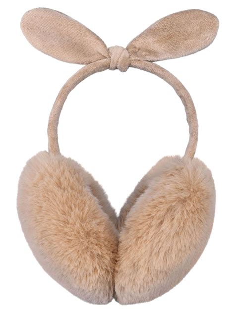 Women's Faux Fur Fleece Ear Warmers Ear Muffs Fleece Bow, 2Khaki ...