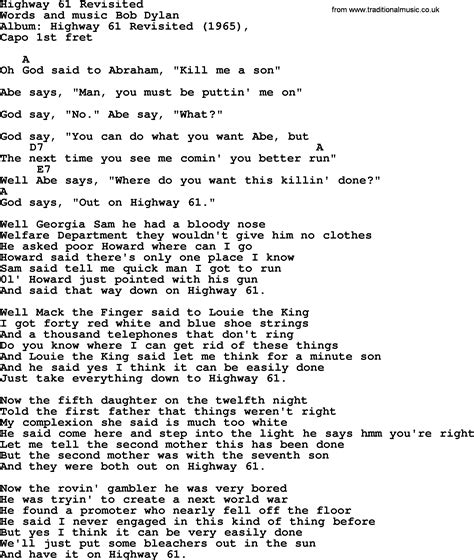 Bob Dylan song - Highway 61 Revisited, lyrics and chords