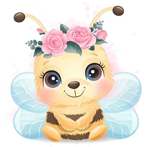 Cute bee clipart with watercolor illustration