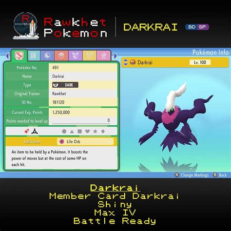 Darkrai (6IV, Battle Ready, Shiny) – Pokemon Brilliant Diamond & Shining Pearl - Rawkhet Pokemon