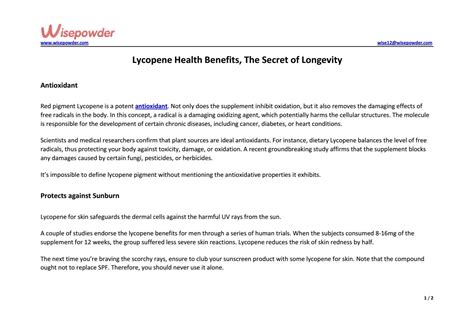 Lycopene Health Benefits, The Secret of Longevity by wisepowder - Issuu