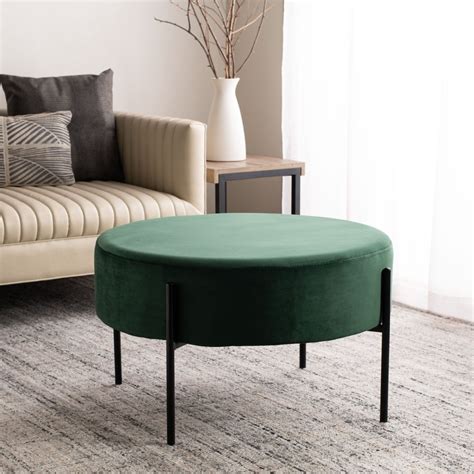 Safavieh Lisbon Modern Glam Round Cocktail Ottoman, Malachite Green - Walmart.com - Walmart.com