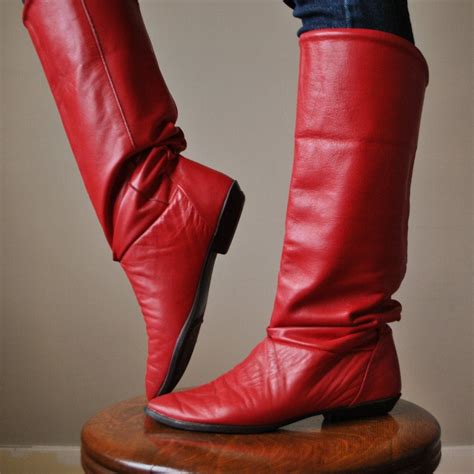 80s Red leather Pirate boots size 6-1/2 7