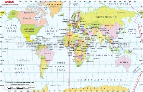 World Map with Latitude and Longitude